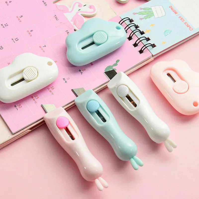 Mini Rabbit Cartoon Portable Utility Knife Cloud Stretch Paper Cutter Box Opener Letter Opener Office School Stationery Supplies