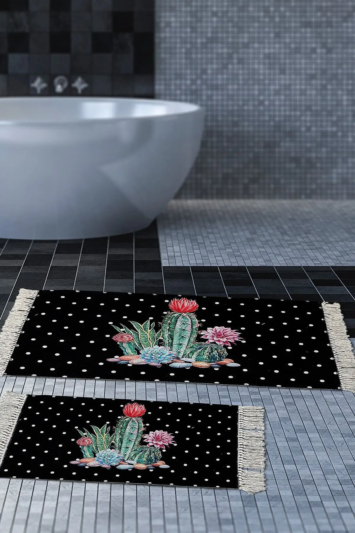 2-Piece Set Bath Bath Matte Black Cactus Super Absorbent Floor Anti Slip Quick Drying Bathroom Mat Carpet Easy to Clean