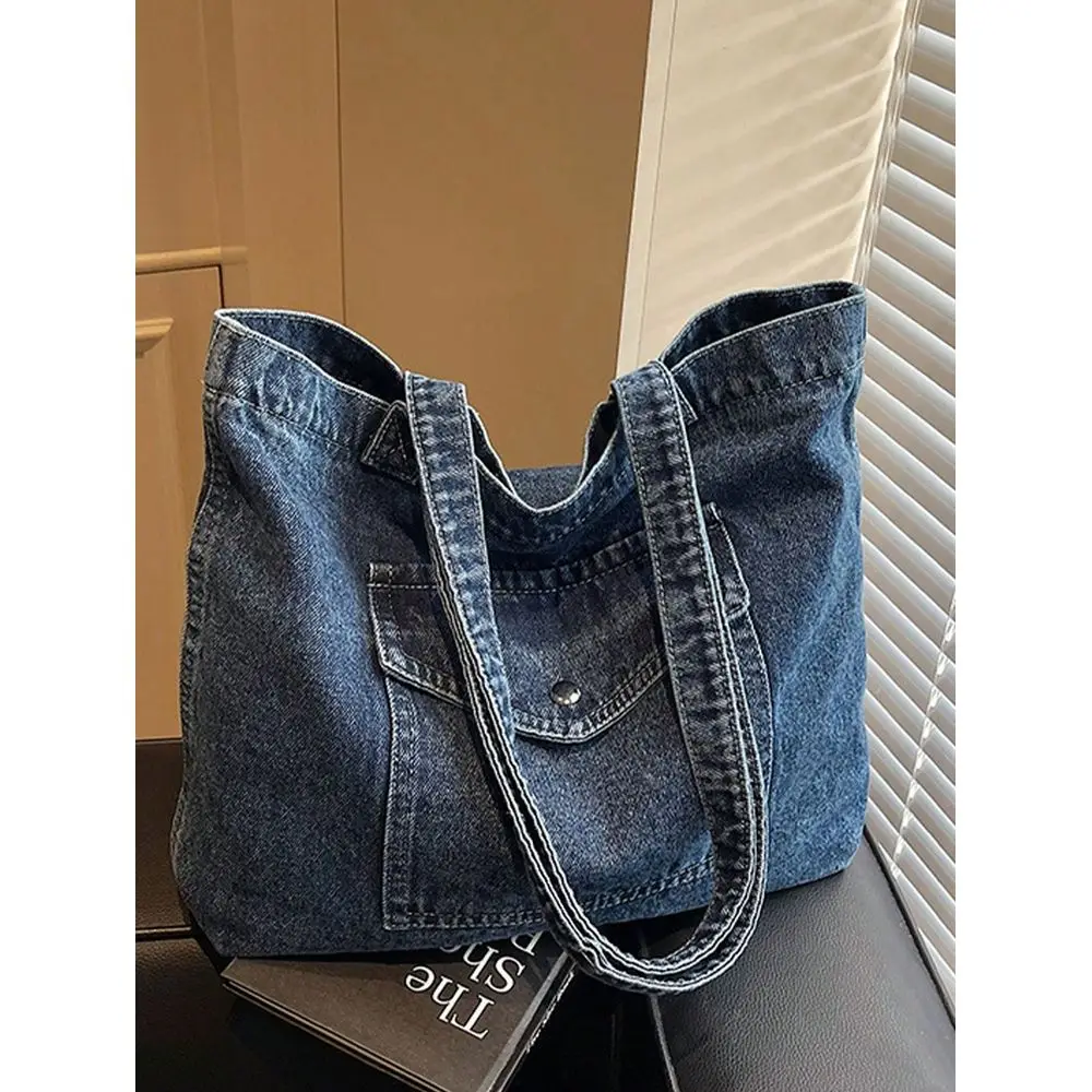 

Vintage Blue Distressed Style Womens Crossbody Bag, Large Capacity Soft Lightweight, Zipper Closure, Canvas Tote Bag With Multi