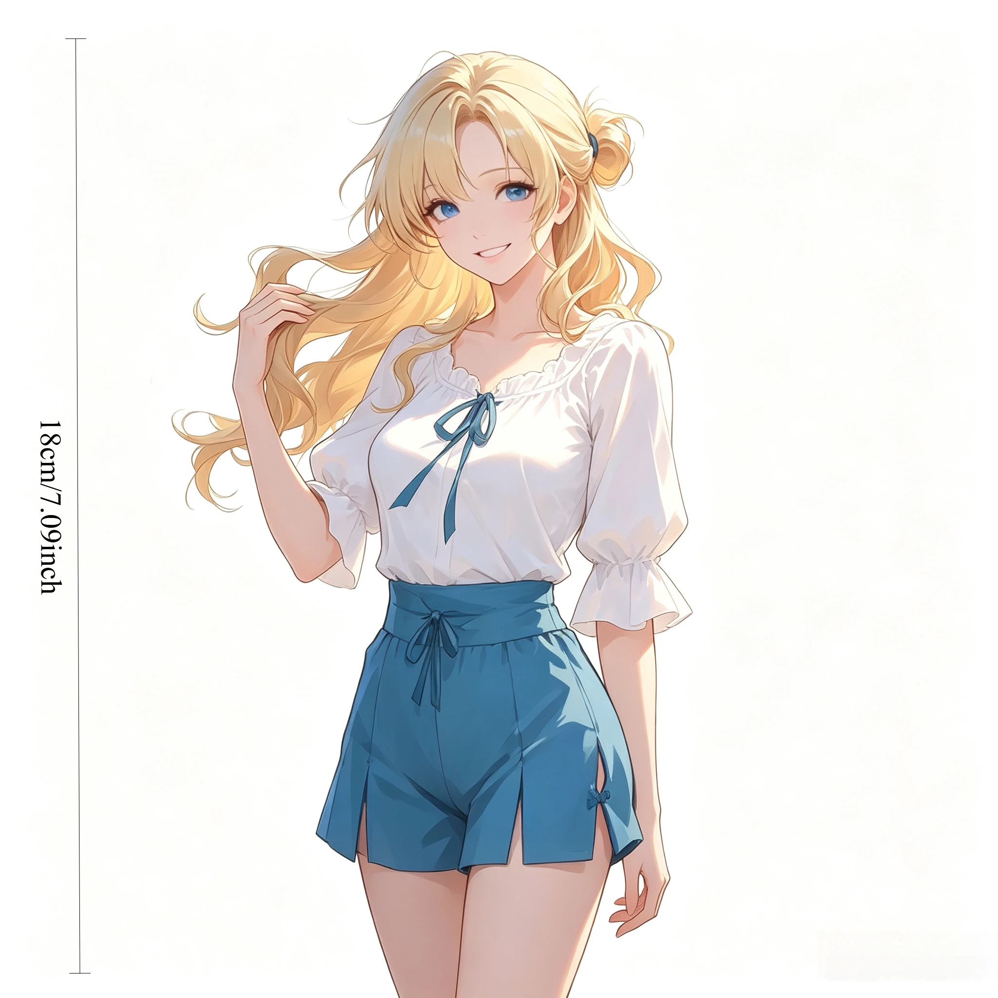 Exquisite Anime Blonde Girl in Blue Shorts Car Sticker, Waterproof Weatherproof Decal for Auto & Gift