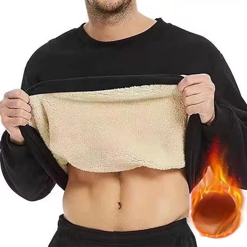 الشتاء الرجال لامب بلوزة من الصوف بلون دافئ جولة الرقبة طويلة الأكمام الرجال ملابس اخلية حرارية أعلى المخملية رشاقته #3