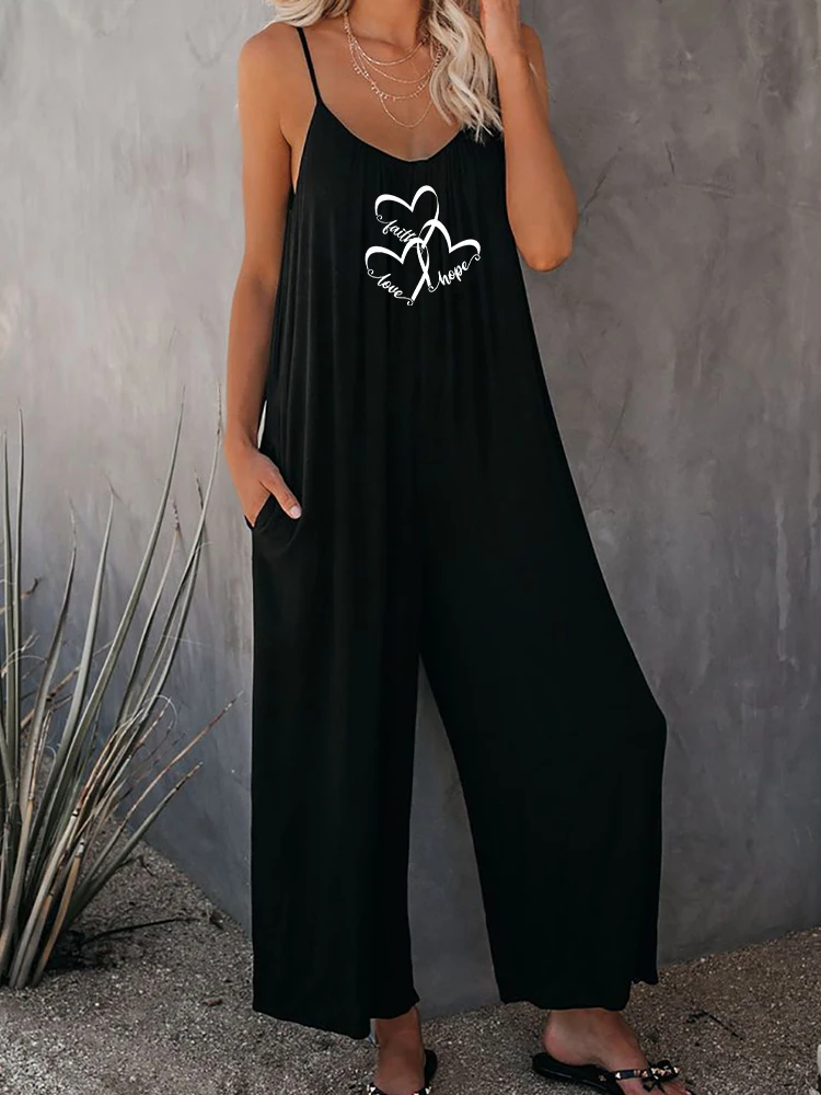 Summer Women Oversize Strap Pants Wide Leg Jumpsuit Fashionable Solid Patch High Street Female Long Printed Graphic Retro Pant