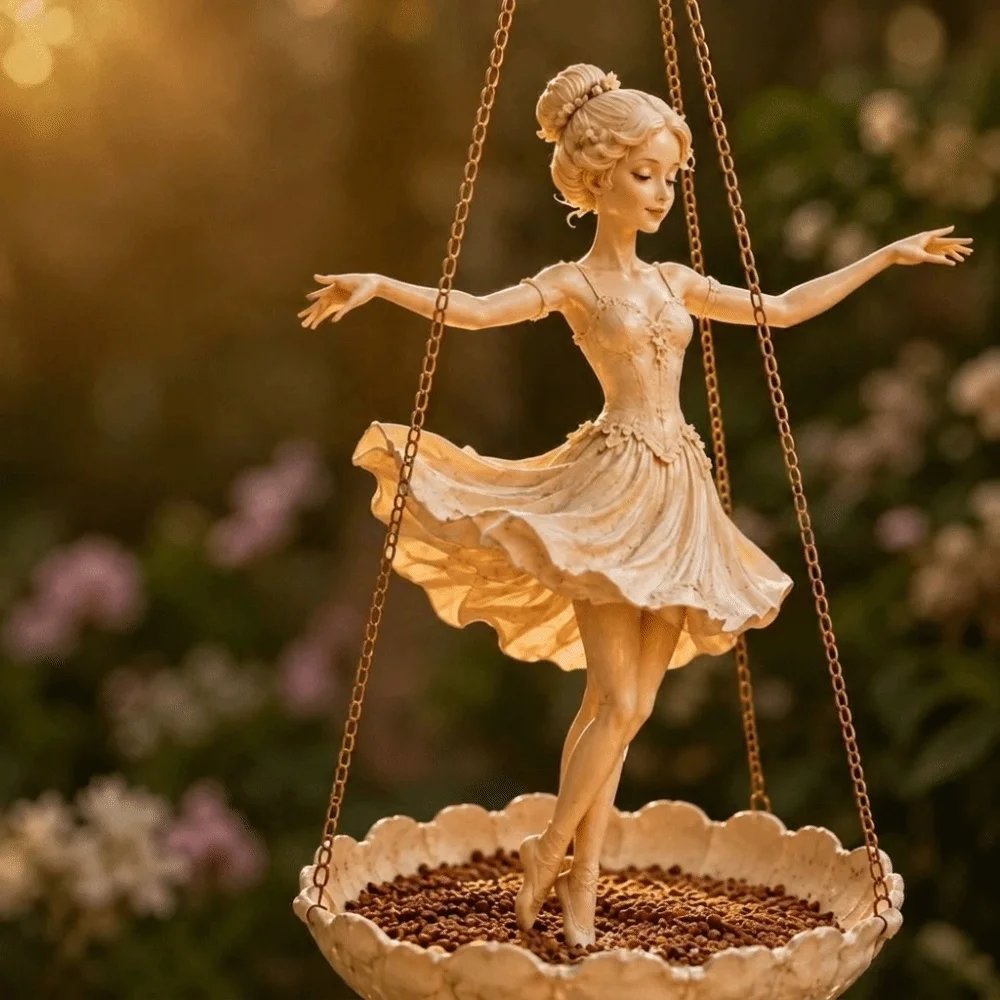 Resin Ballet Dancer Hanging Planter Vintage UV Resistant Girl Hanging Plant Basket Save Space Elegant Fairy Flower Pot