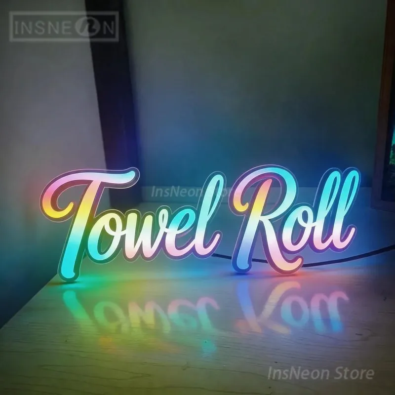 Custom Wall Letter Metal Sign for Towel Roll Shop, LED Poster Luxury Logo, Restaurant Neon Acrylic Signage Business Light Signs