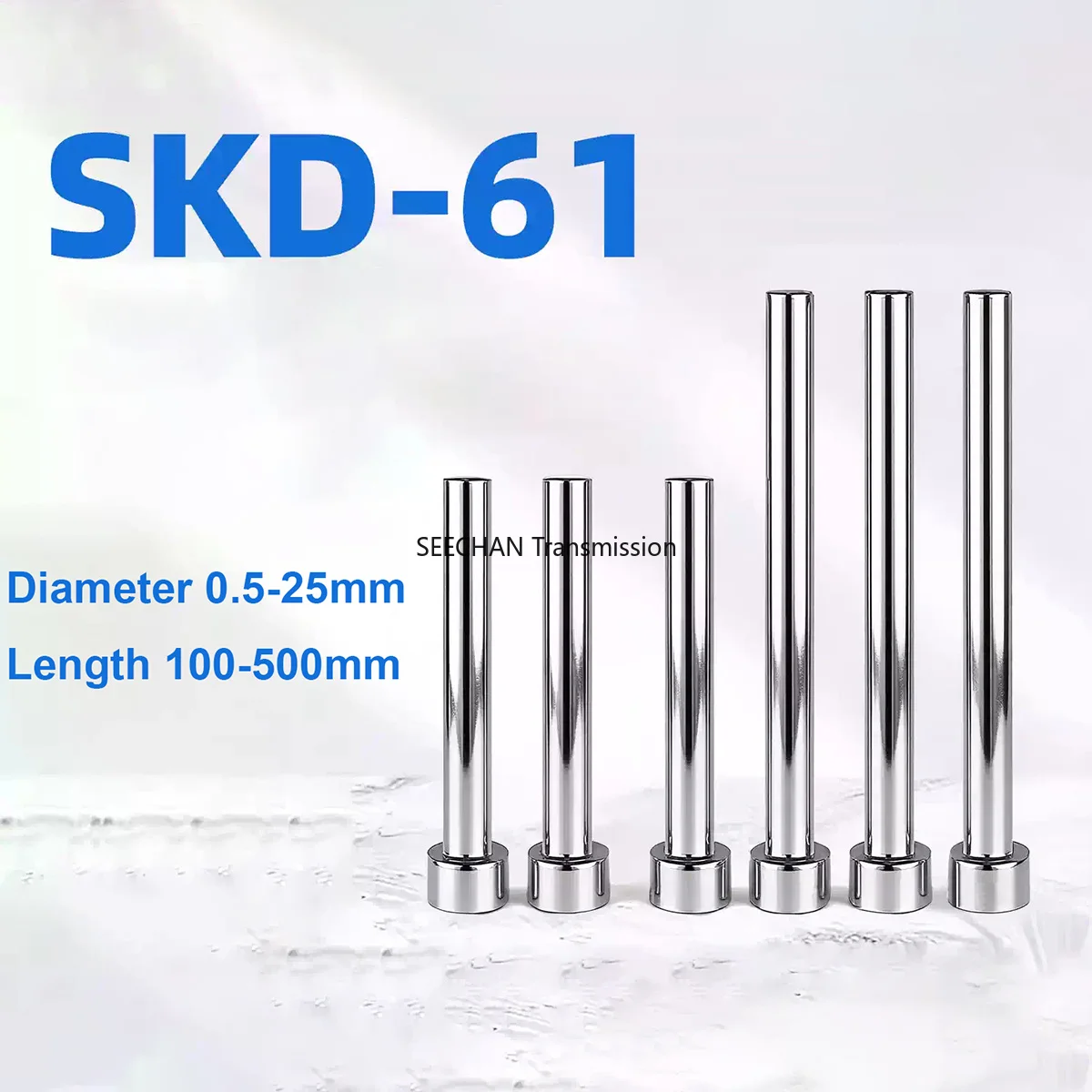 Dia 0.5-25mm SKD61 Mold Ejector Pin L=100-500mm Full Hard Die Thimble Straight Ejector Push Rod Round Needle Customizable