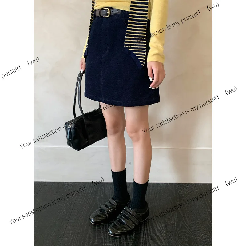 

Рубашка Yier, отборная маленькая юбка, вельветовая корейская юбка с тремя точками, короткая юбка-юбка со словом А, женская тонкая талия 0208