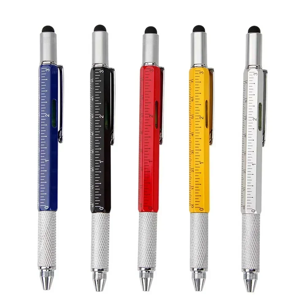 6 In1 Multi-Function Ballpoint Pen 1PC Modern Handheld Tool Measure Technical Ruler Screwdriver Touch Screen Stylus Spirit Level