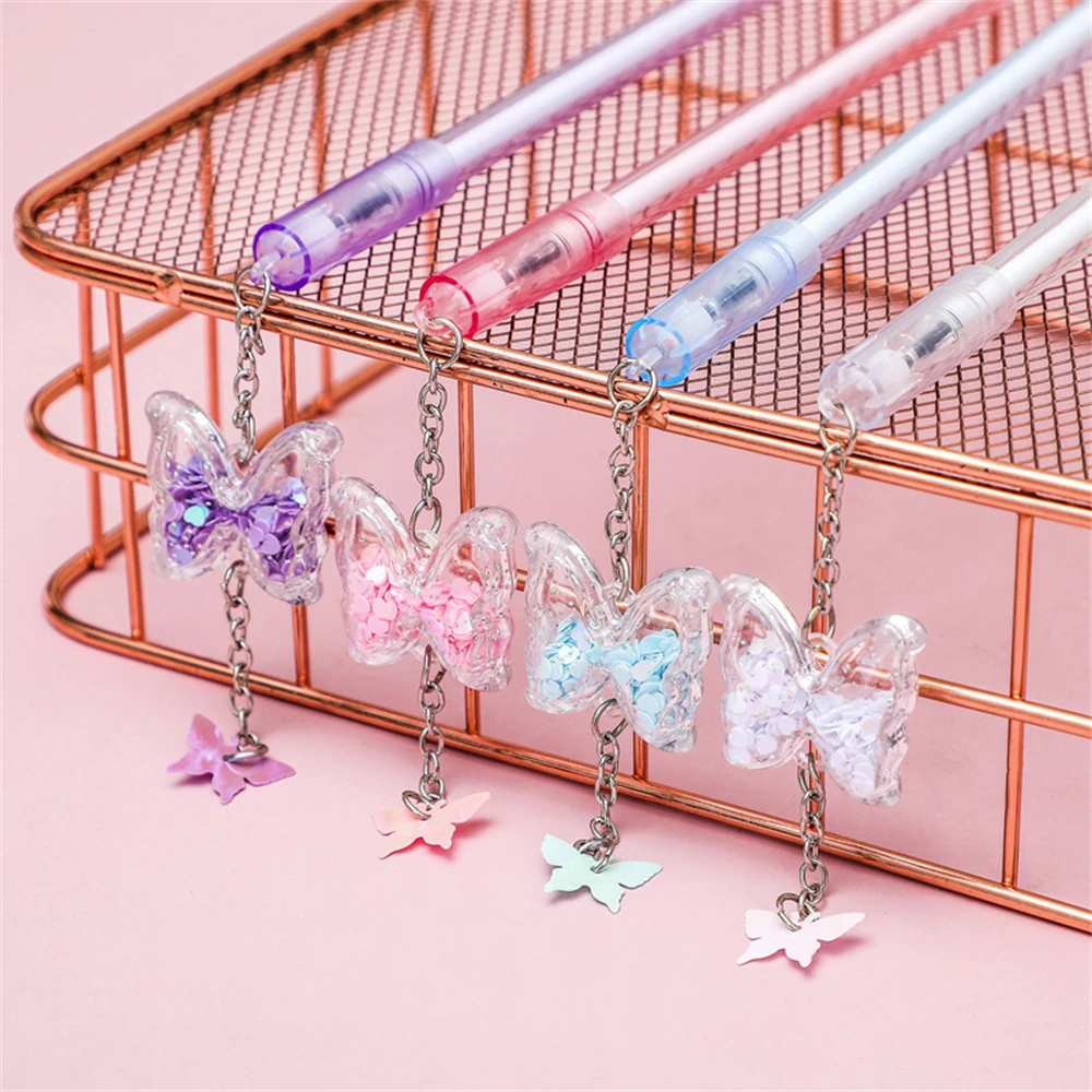 Cute Cartoon Butterfly Pendant Gel Pen 0.5mm Black Ink Kawaii School Supply Stationery Lovely Writing Exam Sign Pen School Gift