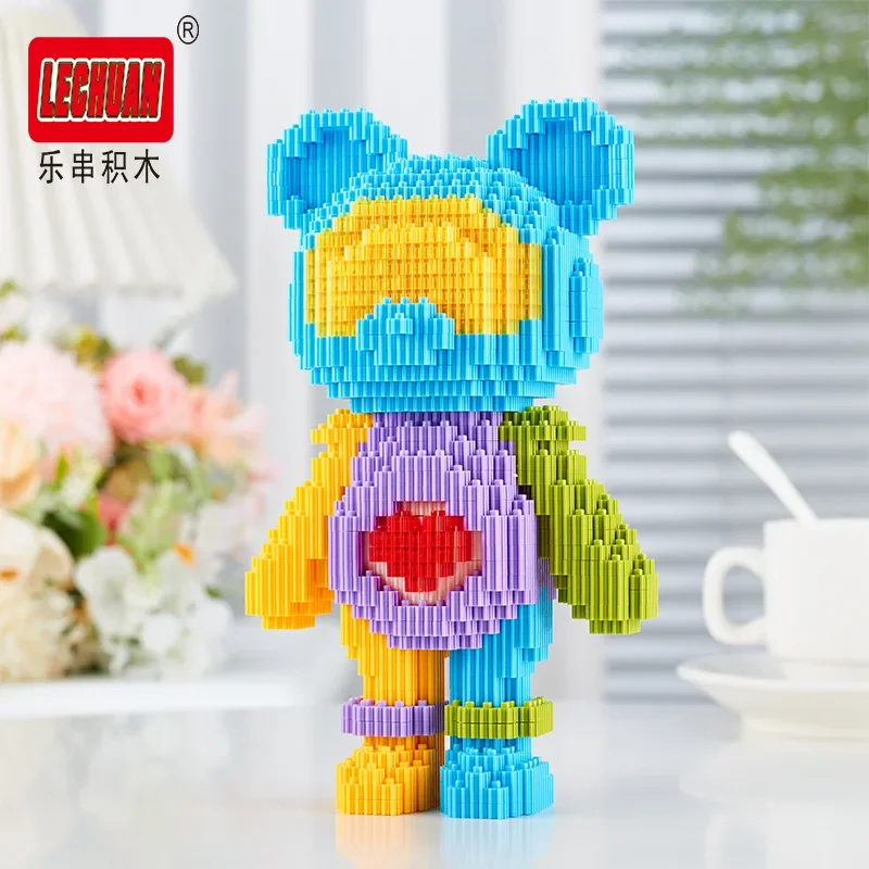 Blocs de construction ours colorés, éclairage LED, assemblage d'ours spatial, connexion de modèle 3D, Mini briques, jouets figurines pour cadeau de noël