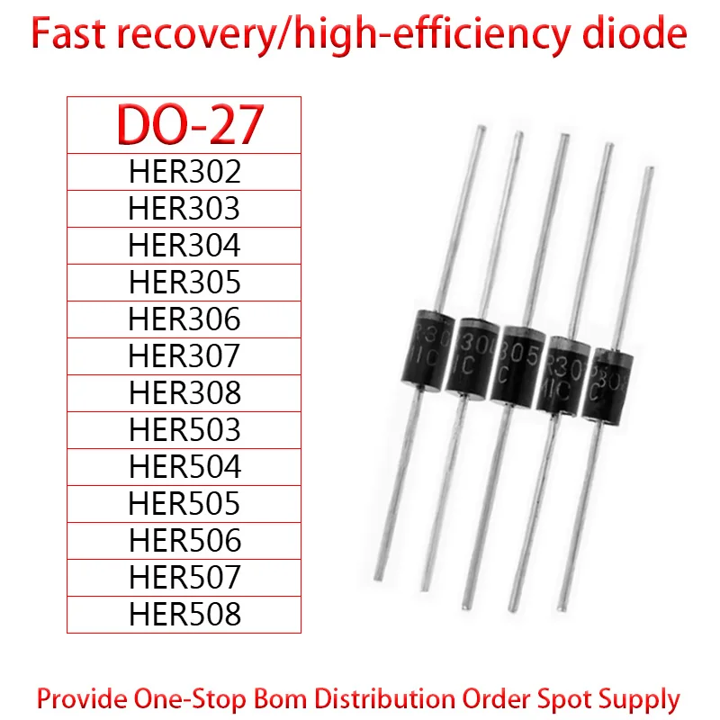 HER302/303/304/305/306/307/308 HER503/504/505/506/507/508 Direct insertion fast recovery rectifier diode DO-27 20PCS