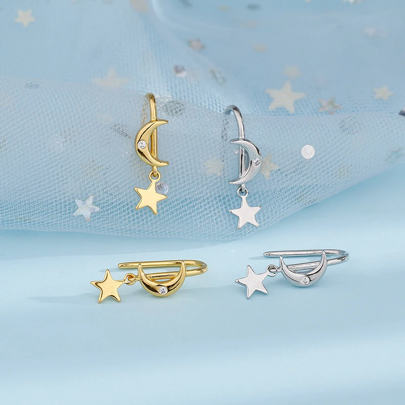 New Fashion Vintage Star Moon Earhook Small Design Earrings For Women Pendant Stud Earrings Girls Jewelry Female Gift
