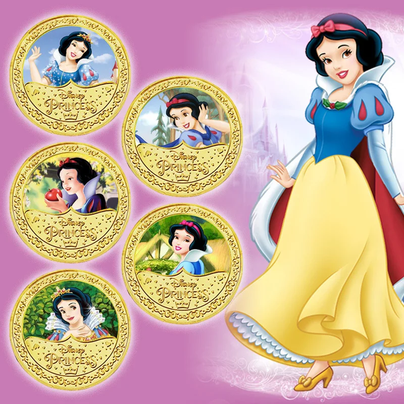 Snow White and The Seven Dwarfs Disney Classic Anime Character Children's Gift Commemorative Coin Metal Craft Gift Box Badge