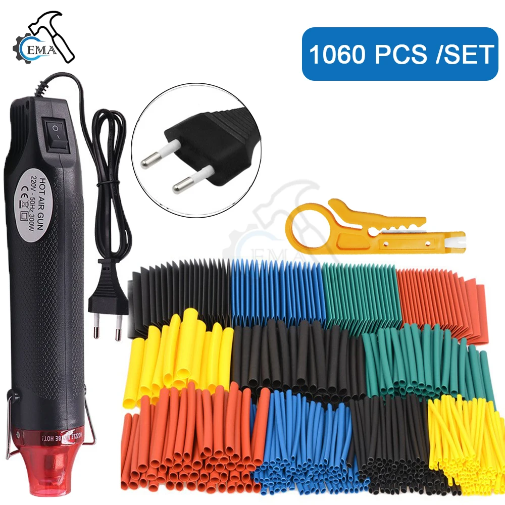 656/1060 stks Krimpkous Met 300 W Heteluchtpistolen Kit EU US 110 V 220 V Krimpkous Kit 2:1 Cover Kabel Reparatie Bescherming