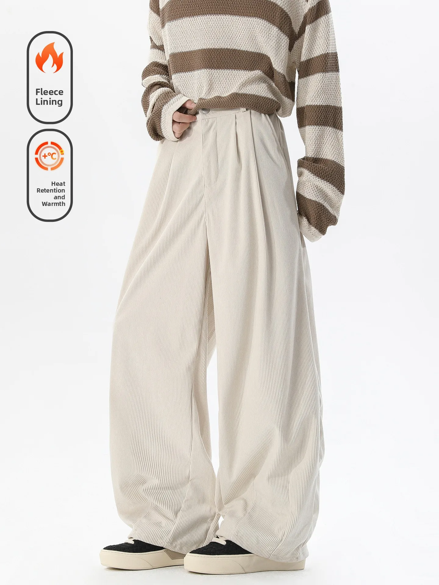 

Warm Thi Corduroy Wide Leg Pants Men's Loose Casual Trousers Winter Comfortable Breathable Faionable Streetwear