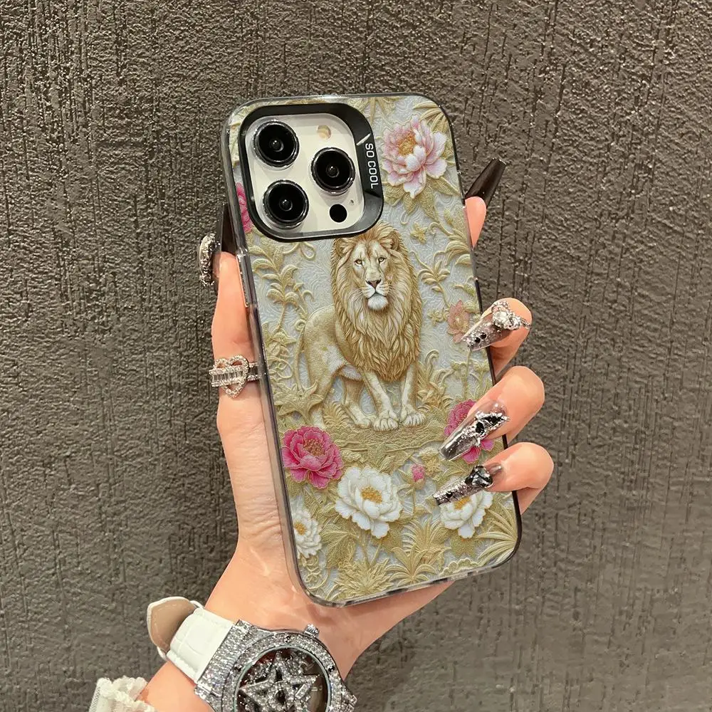 

Lion flower pattern Phone Case case for iPhone17 16 15 14 13 12 11 Pro/ Max/Plus shock-proof rear cover anti-fingerprint