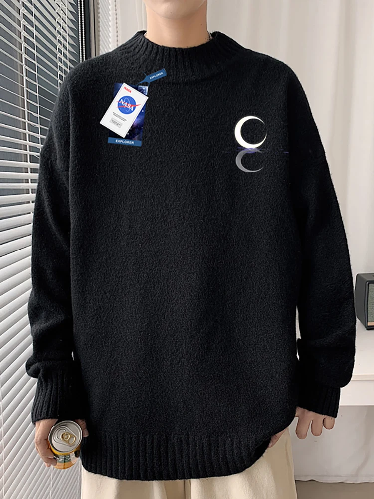 

Мужской свитер Kingsdom оверсайз с высоким воротником, повседневный трикотаж, осень-весна, новинка, универсальный, свободный крой, большие размеры