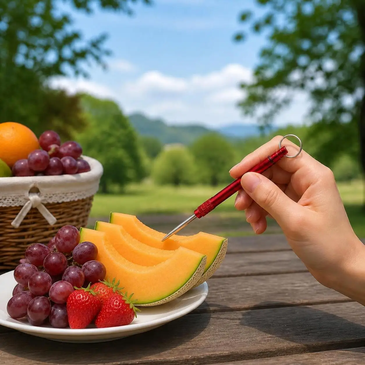 Multi-Purpose Durable Outdoor Camping Tool with Holder Metal Toothpick Fruit Fork Toothpick EDC Tool