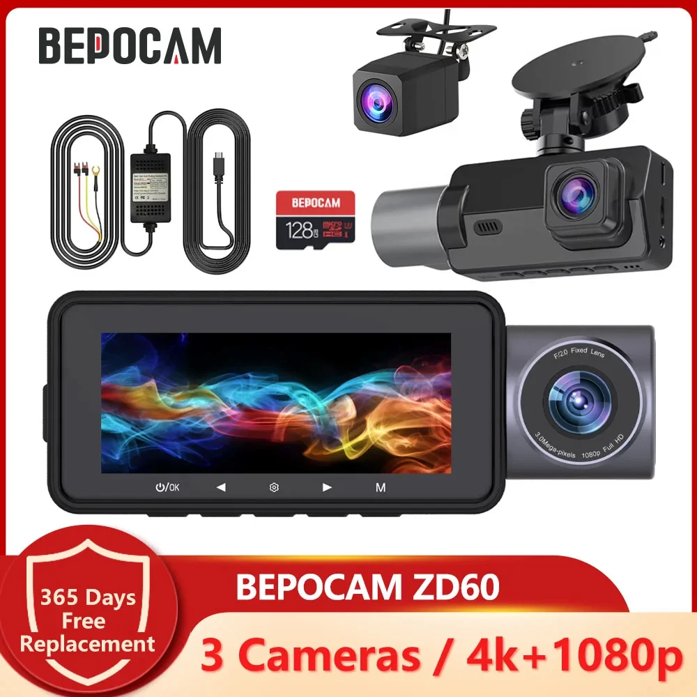 BEPOCAM ZD60 3 Camera Dash Cam 4K+1080P 3.16