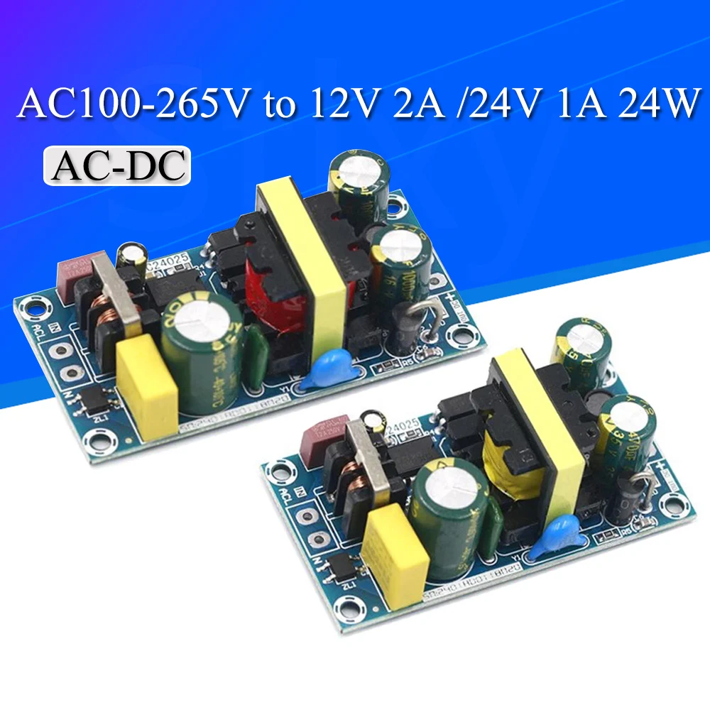 AC-DC 12V2A 24W Switching Power Supply Module Bare Circuit 100-265V to 12V 2A Board for Replace/Repair 24V1A