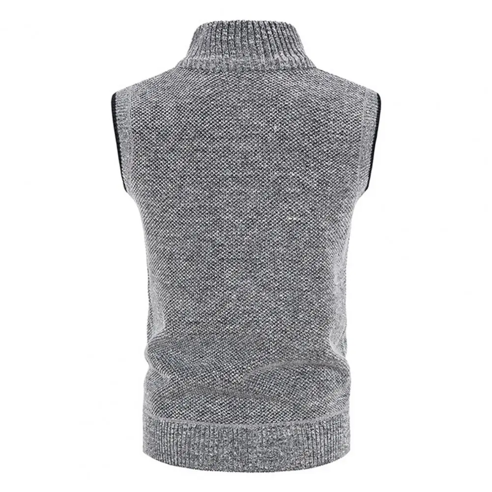 Vest Coat Sleeveless Stretchy Men Winter Solid Thickened Fleece Lining Knitting Waistcoat Waistcoat Knitwear Streetwear