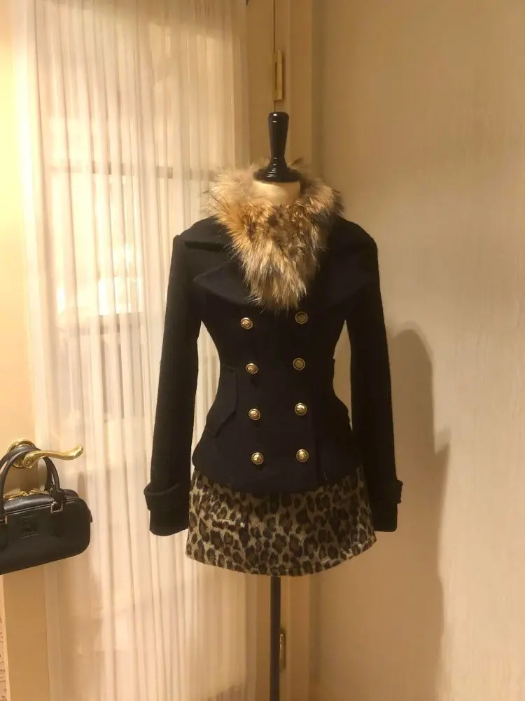 

Зимние французские винтажные элегантные женские комплекты из 2 предметов, черное пальто в стиле ретро + юбка с леопардовым принтом, женская шикарная корейская популярная одежда