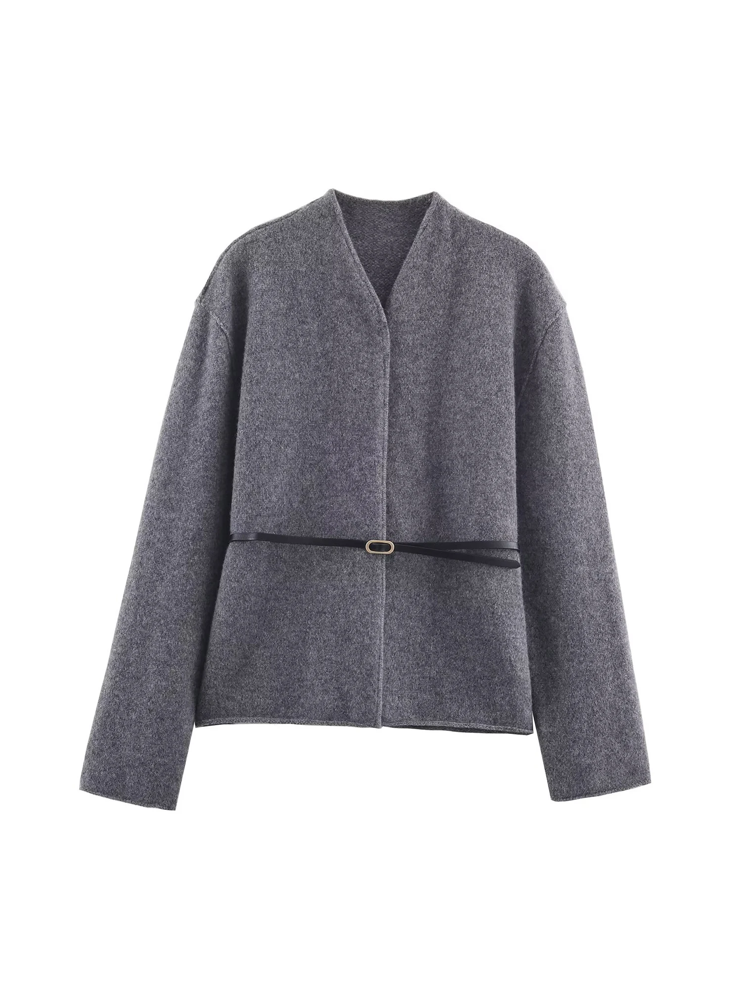 

Женская серая осенняя куртка, пальто Harajuku, шерстяная куртка с длинным рукавом и v-образным вырезом, винтажная уличная одежда 2000-х годов, верхняя одежда, осень-зима 2025