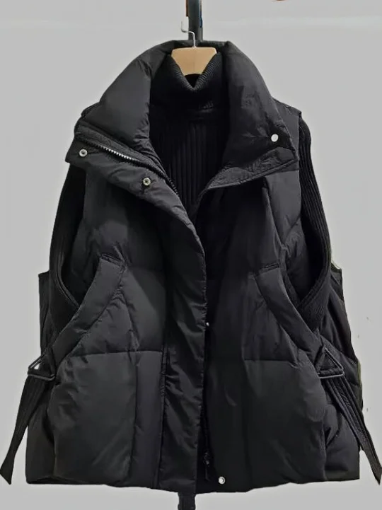 เสื้อกั๊กขนเป็ดผู้หญิง ทรงหลวม แฟชั่น สีขาว เสื้อแจ็คเก็ตขนเป็ด สำหรับฤดูใบไม้ร่วงและฤดูหนาว สไตล์เกาหลี รุ่นใหม่