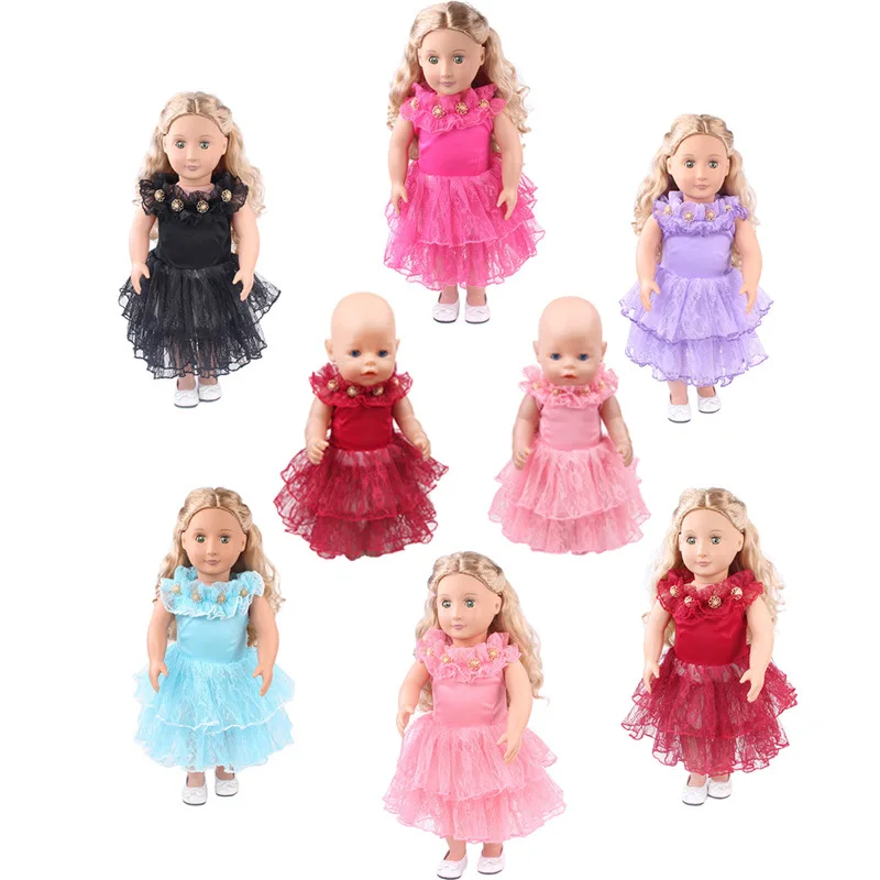 

18 inch girl doll heavy mesh princess dress lace elegant doll dress doll party outfit matching doll showcase clothing accessorie