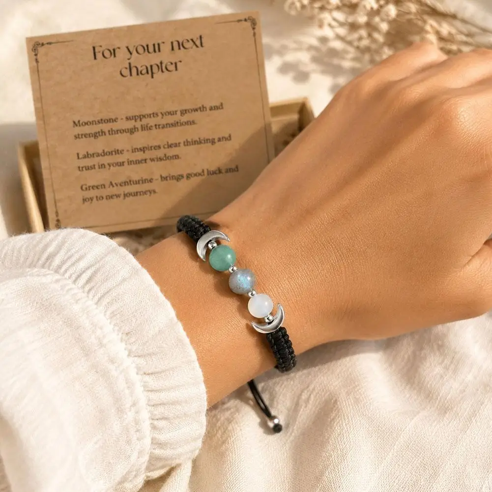 Mental Comfort Moon Shimmer Stone Wrist Bracelet Stretch Elastic Cord Obsidian Cat Eye Beads Ease Anxiety Calm Emotion Gear view 4