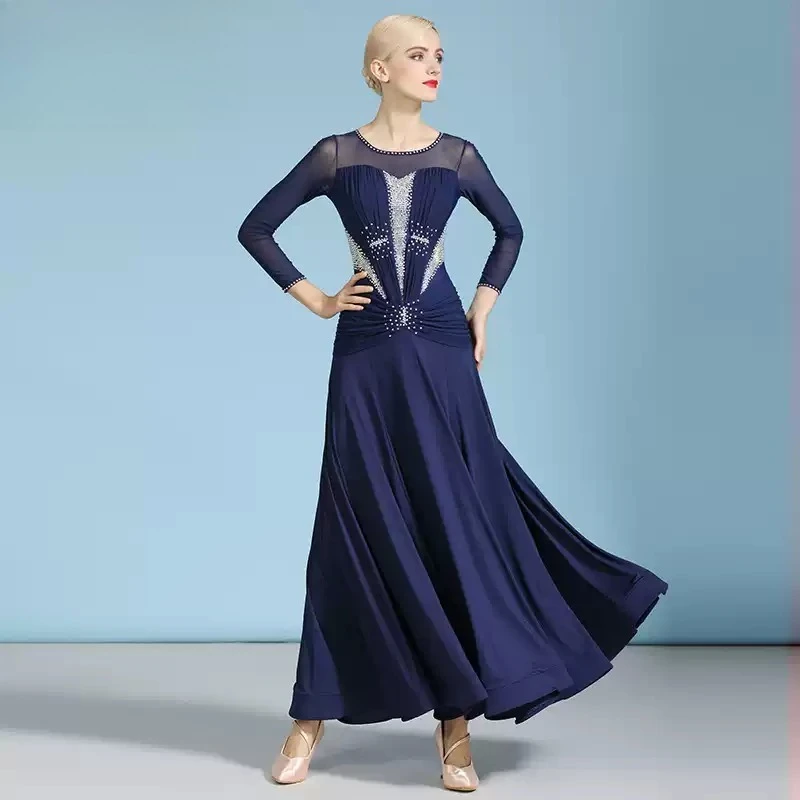 Diamond studded modern dance dress women's national standard dance waltz big swing dress