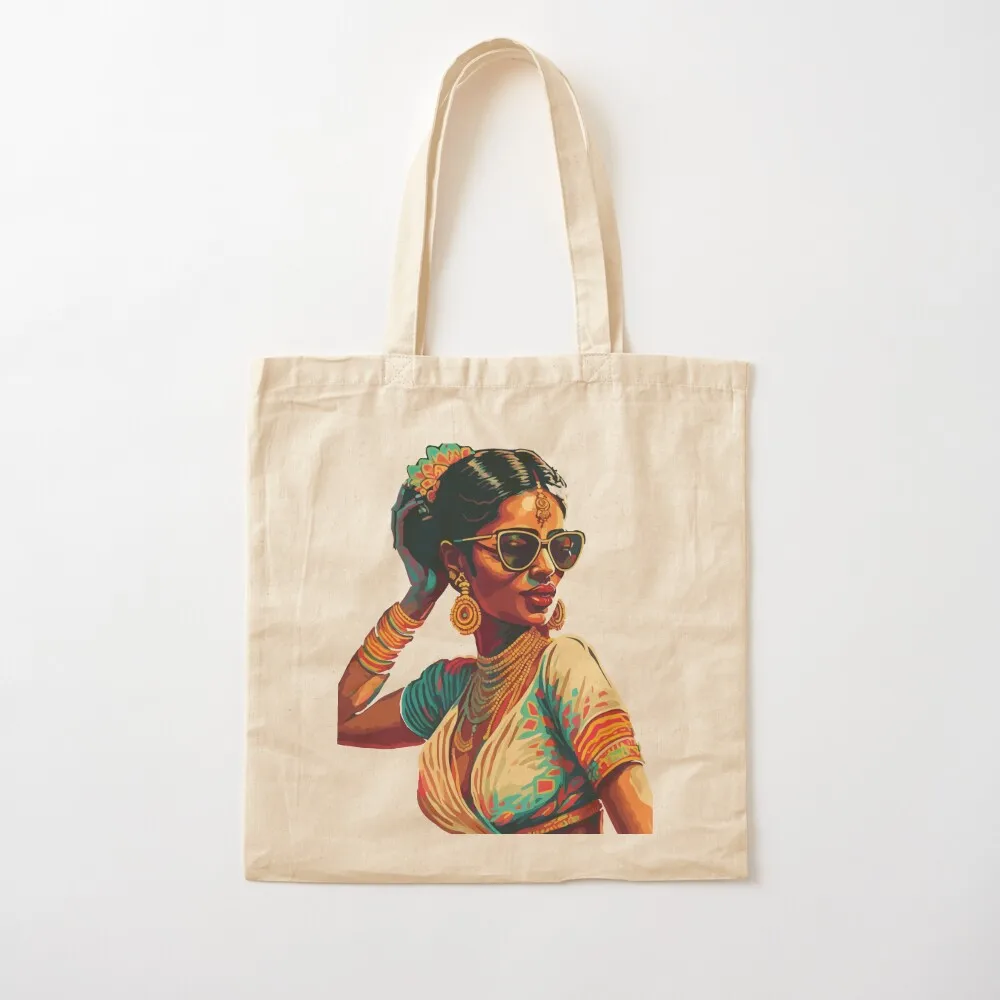 Desi Girl Swag Brown Girl With Sunglasses Performing Bharatnatyam Tote Bag shopping trolley bag large tote bag tote screen