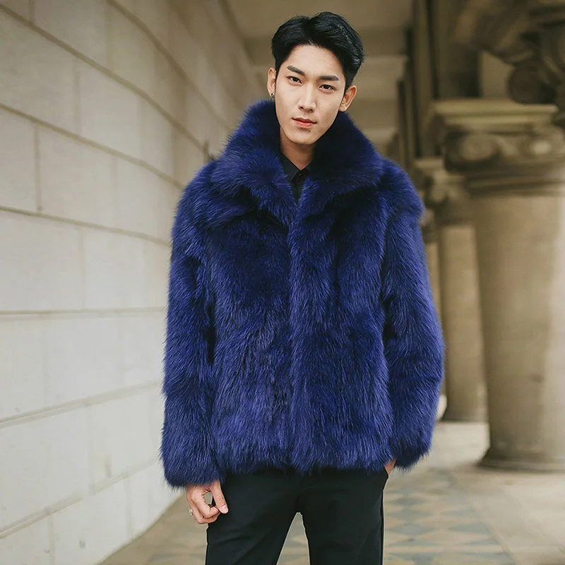 PFNW Menswear One-piece Faux Fur Short Coats Turn Down Collar Trendy Winter Fashion 2024 New Warm Soft Thicked Jackts 12C1153