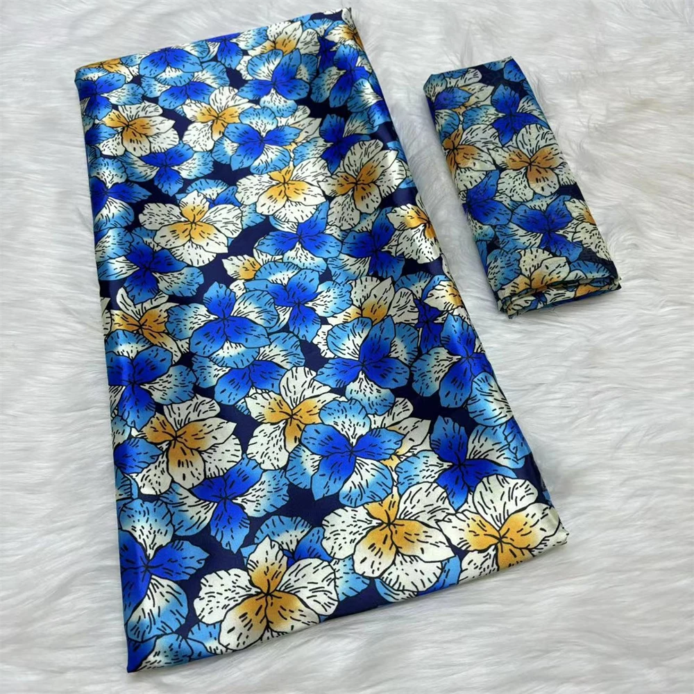 Floral Satin Silk Material Soft Fabrics And Chiffon Tulle Fabric For Women Dress 4+2 Yards