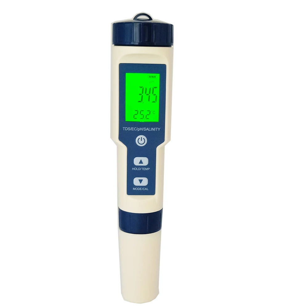 Digital Water Quality Tester Pen 5 in 1 TDS EC PH Salinity Temperature Meter for Pools, Drinking Water, Aquariums