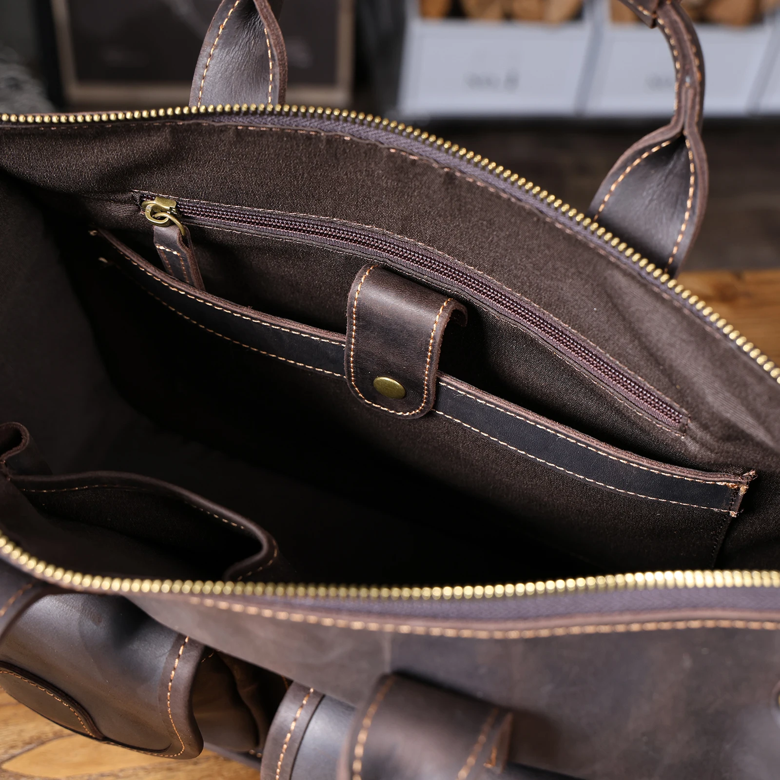 S.WORKER Vintage Echtleder Herren-Aktentasche 14" Laptop-Tasche Crazy Horse Leder Messenger-Handtasche Rindsleder Geschenkidee für Männer – Detail 20