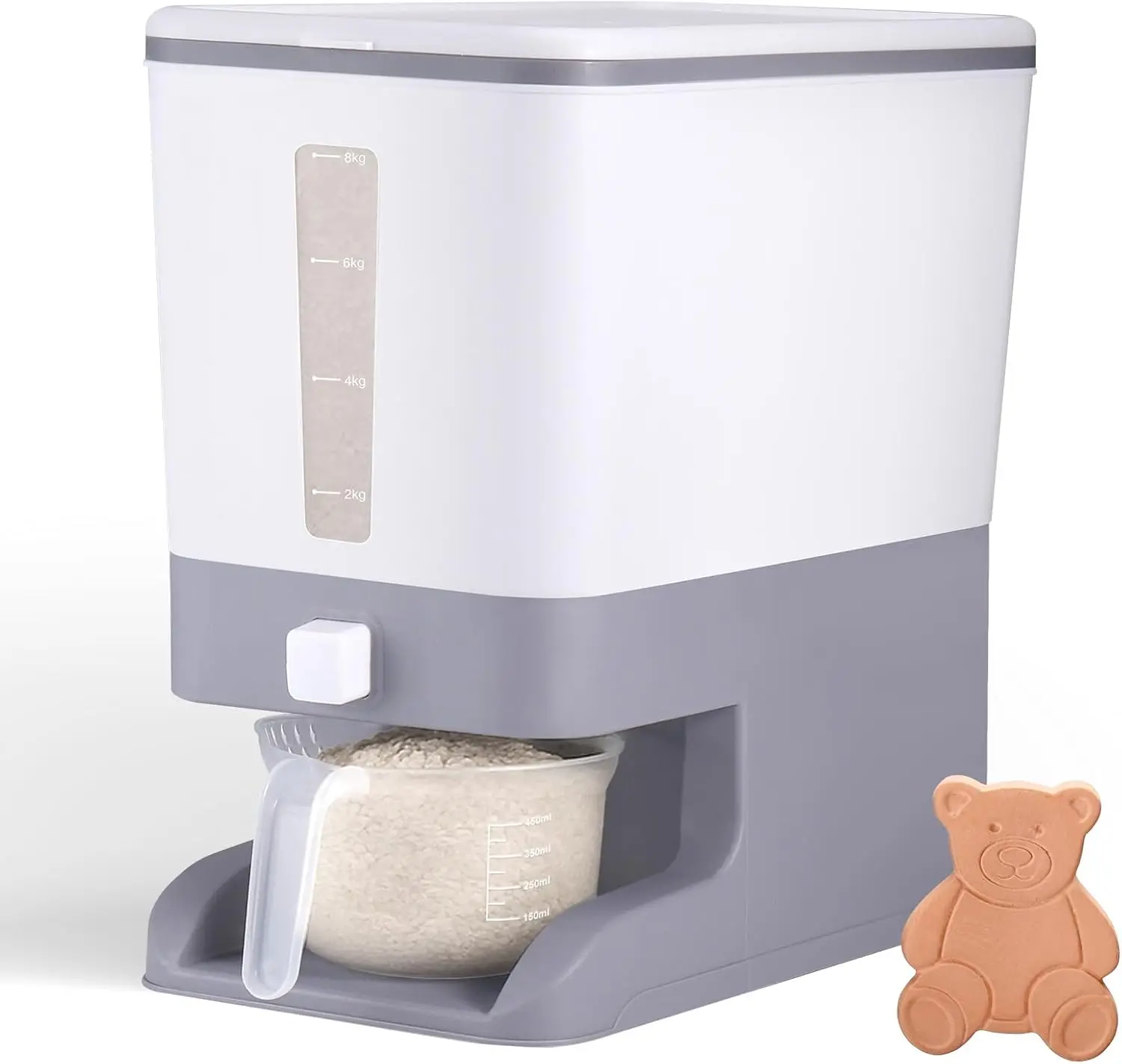 

20-25 Lbs Rice Dispenser with Measuring Cup, Sealed Moisture-Proof Storage Container for Kitchen Pantry