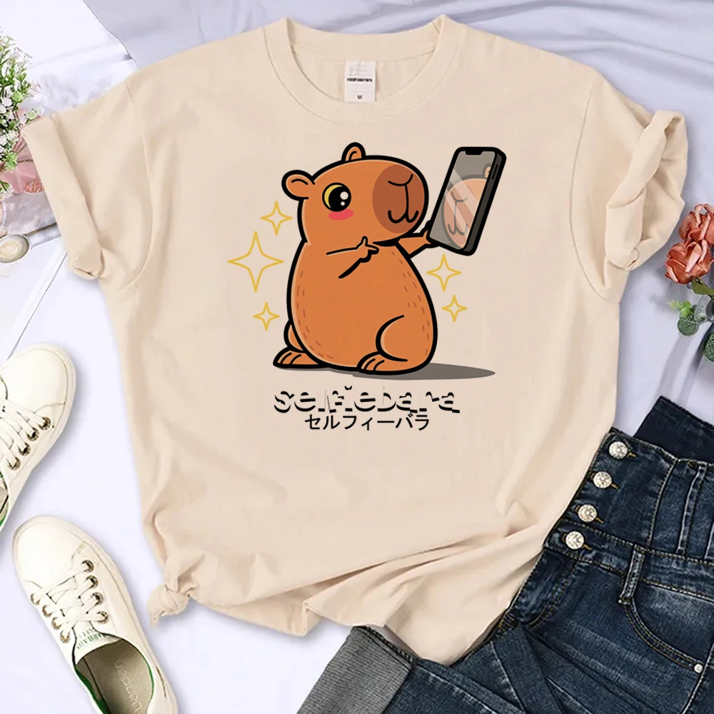 

Capybara t-shirts women summer designer top female anime harajuku clothes