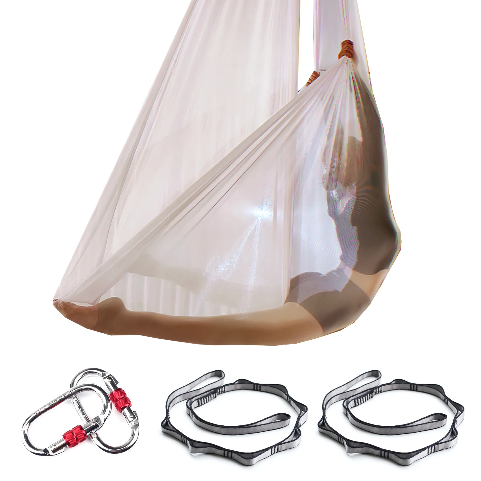 

6m Aerial Yoga Hammock Set Transparent Fabric Daisy Chain Carabiners Aerial silks Net Yoga Swing Fitness Belt Gym Indoor outdoor