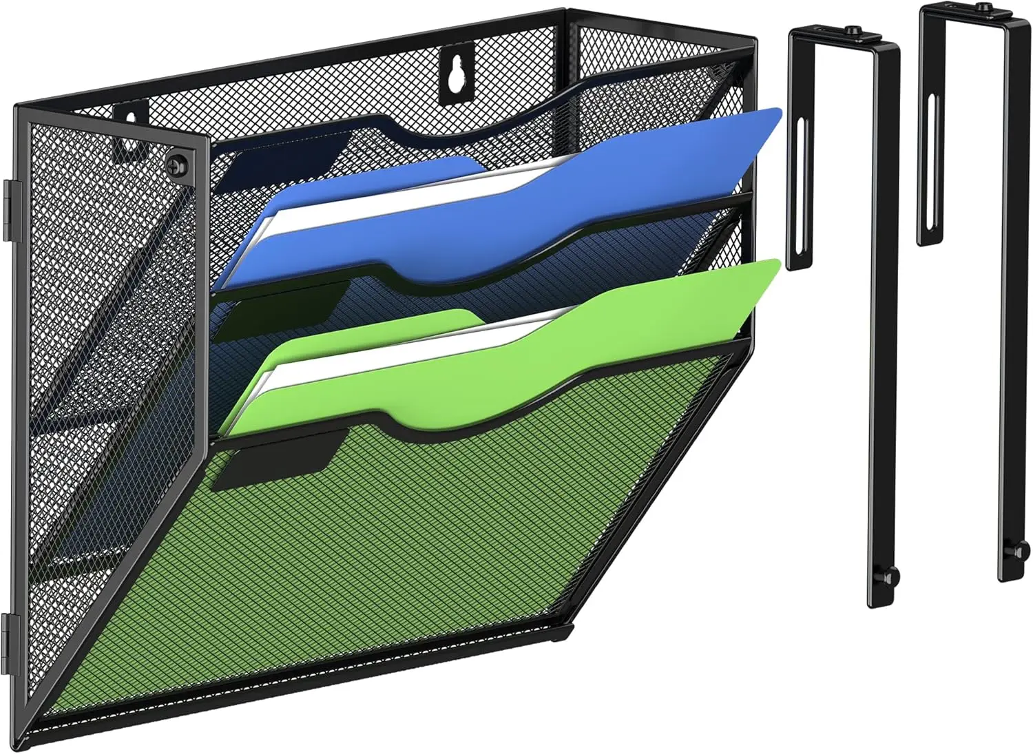 

Wall File Organizer, 3-Tier Hanging Magazine Holder for Office & Home, Black