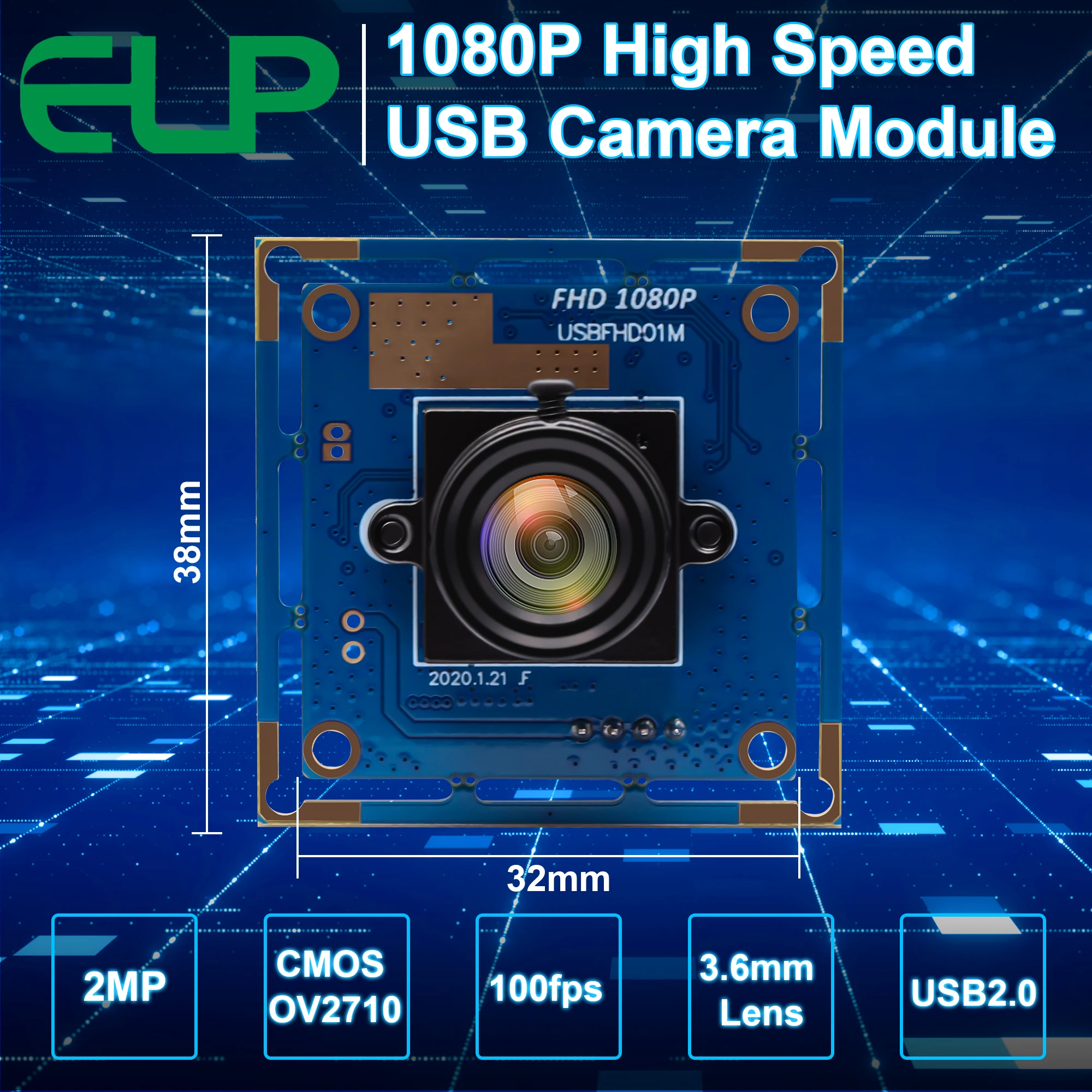 ELP 1080P Camera Module 2.0Megapixel 1920*1080 CMOS OV2710 MJPEG 30fps/60fps/120fps Mini Usb Endoscope Mini USB Camera Module