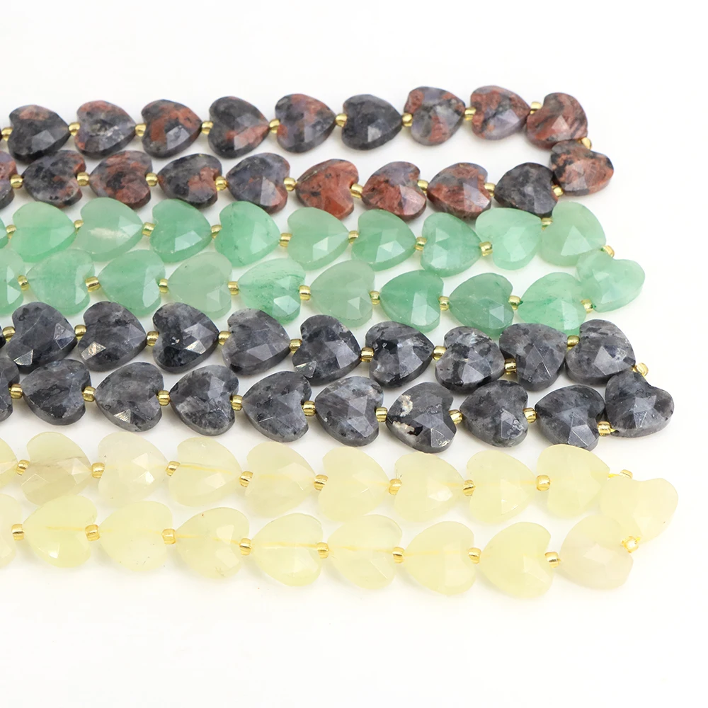 

15MM Faceted Heart Shape Beads Natural Stone Green Aventurine Labradorite Citrine Charm Gem Bead for Handmade Jewelry Making DIY