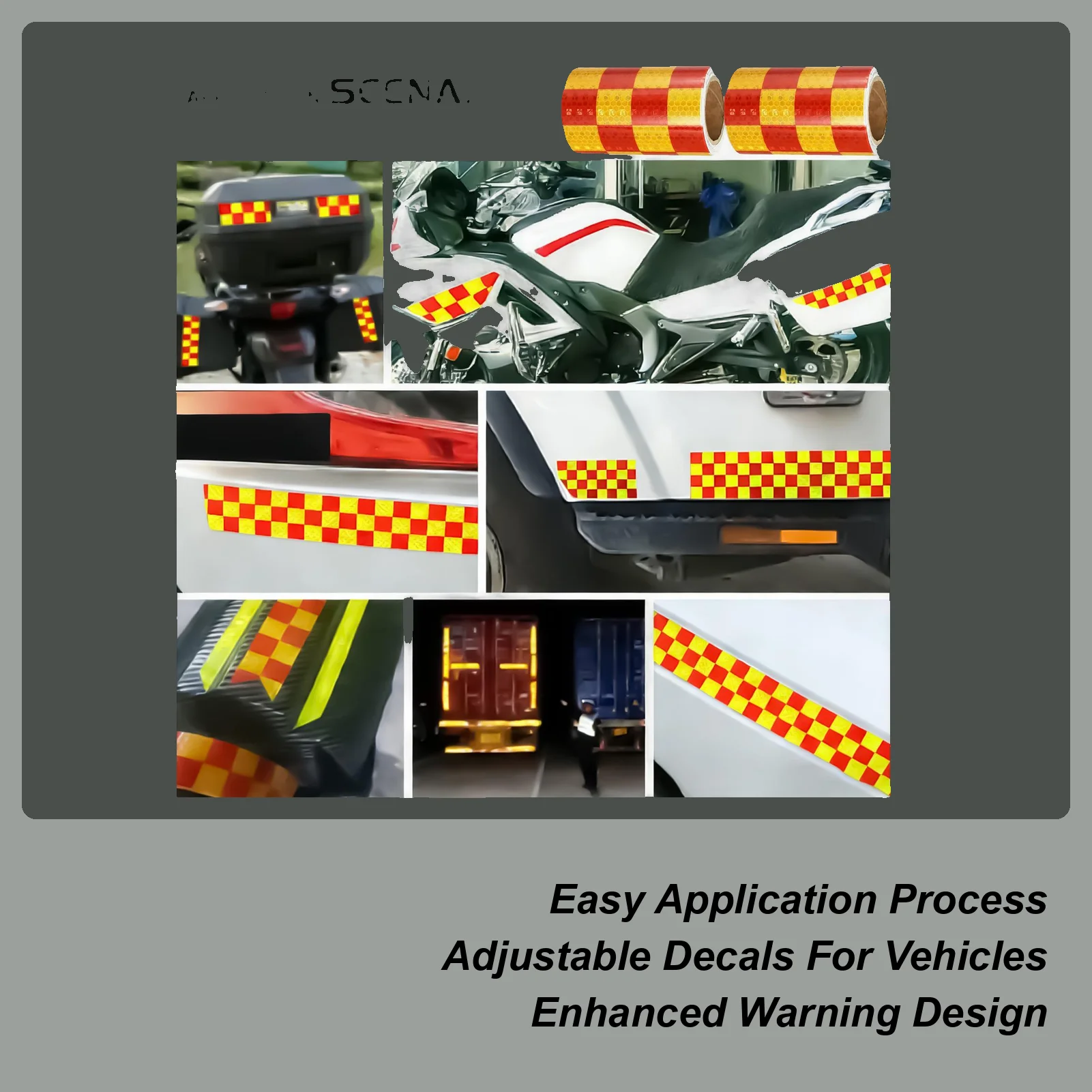 

Safety Warning Stickers Red-Yellow Square Grid Checkered Pattern Reflective Decal for Automotive Vehicles RV Truck Sedan Pickup