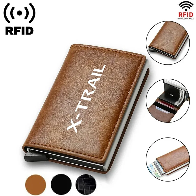 

Rfid Leather Carbon Fiber Credit Card Holder Wallets Men Black Magic Trifold for Nissan X-Trail X Trail T32 T30 car accessories