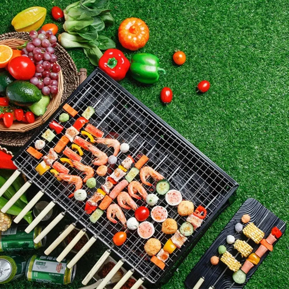 Flat Skewers Stainless Steel for Grill Bbq Accessories Barbecues Permanent Match Kamado Barbecue Outdoor Kitchen Dining Bar Home