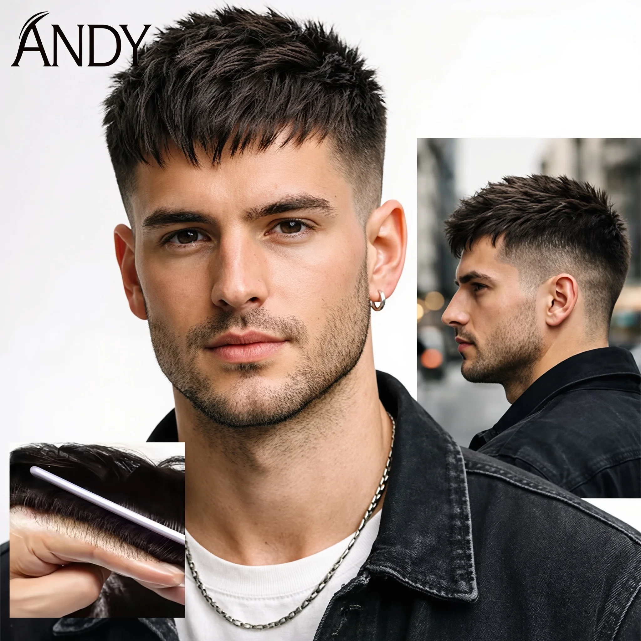 

Natural European Human Hair Men Wig 0.02-0.04mm Super Thin Skin Invisible Hairline Male Toupee Hair Prosthesis Hair System