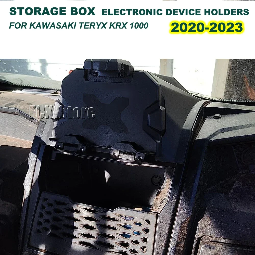 For Kawasaki Teryx KRX 1000 2020 2021 2022 2023 Black Electronic Device Tablet Phone Holder With Storage Box New Accessories