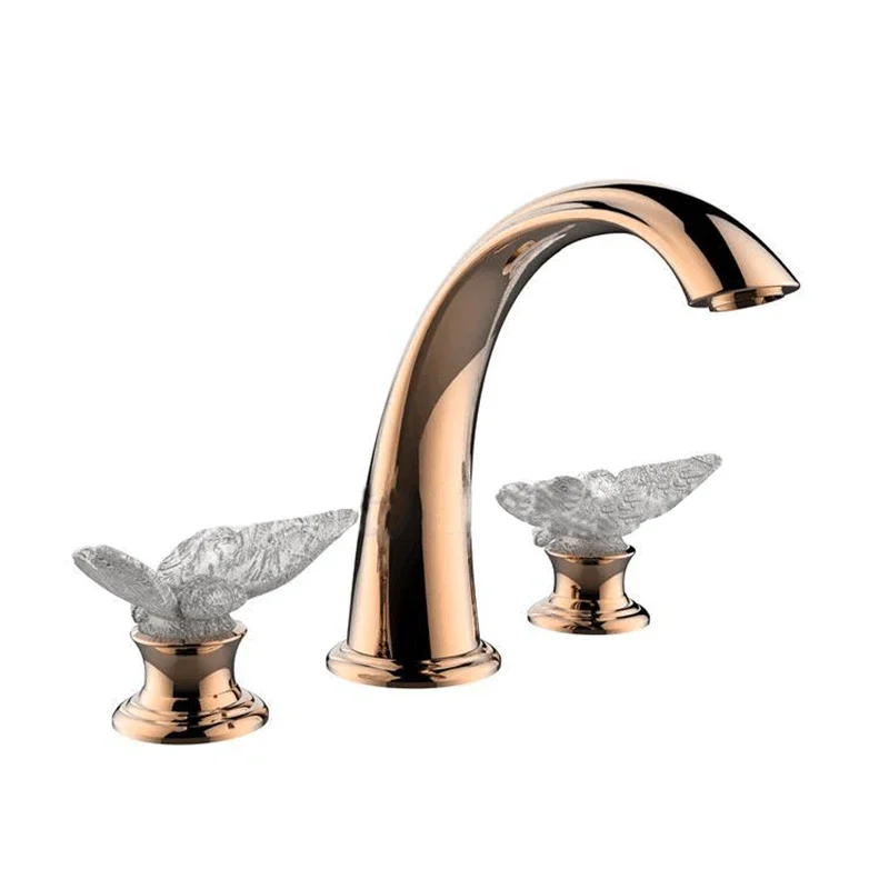 Gold hot and cold brass faucet wash mixers sink tap faucet shower polished gold with 2 crystal handle