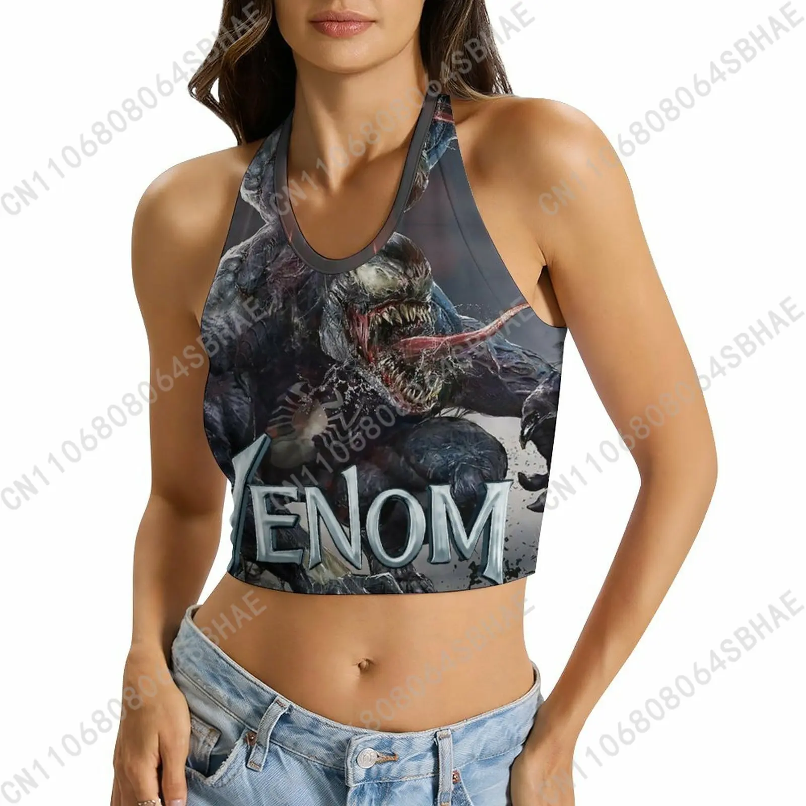 

Marvel Venom Custom Photo Women's Halter Top Personalized Picture Tie Back Cami Upload Your Gift Wife Girlfriend Cosplay
