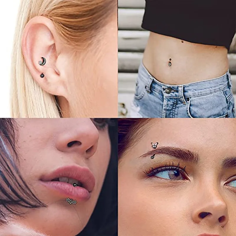 Eyebrow Piercing Set 16G Curved Barbell Piering Rook Daith Earring Bulk Cartilage Helix Jewelry Tragus Piercing Labret Lip Ring