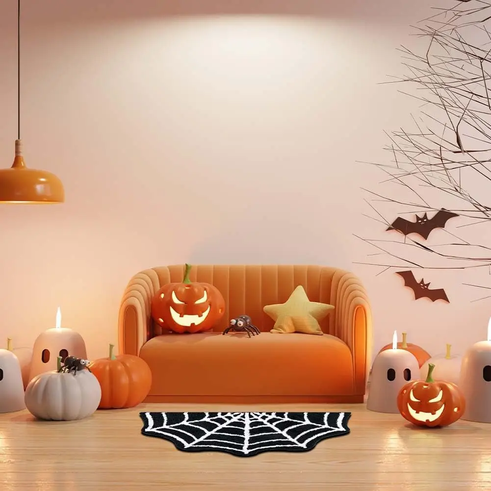 2 Pack Spider Web Bath Mat, 31‘’×20‘’ Halloween Decor Spider Web Rugs, Non-Slip Tufted Mats for Halloween Decor for Front Door,